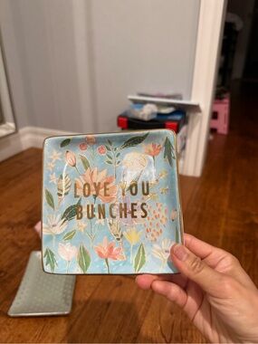 Anthropologie Blue Floral 'Love You Bunches' Jewelry Dish